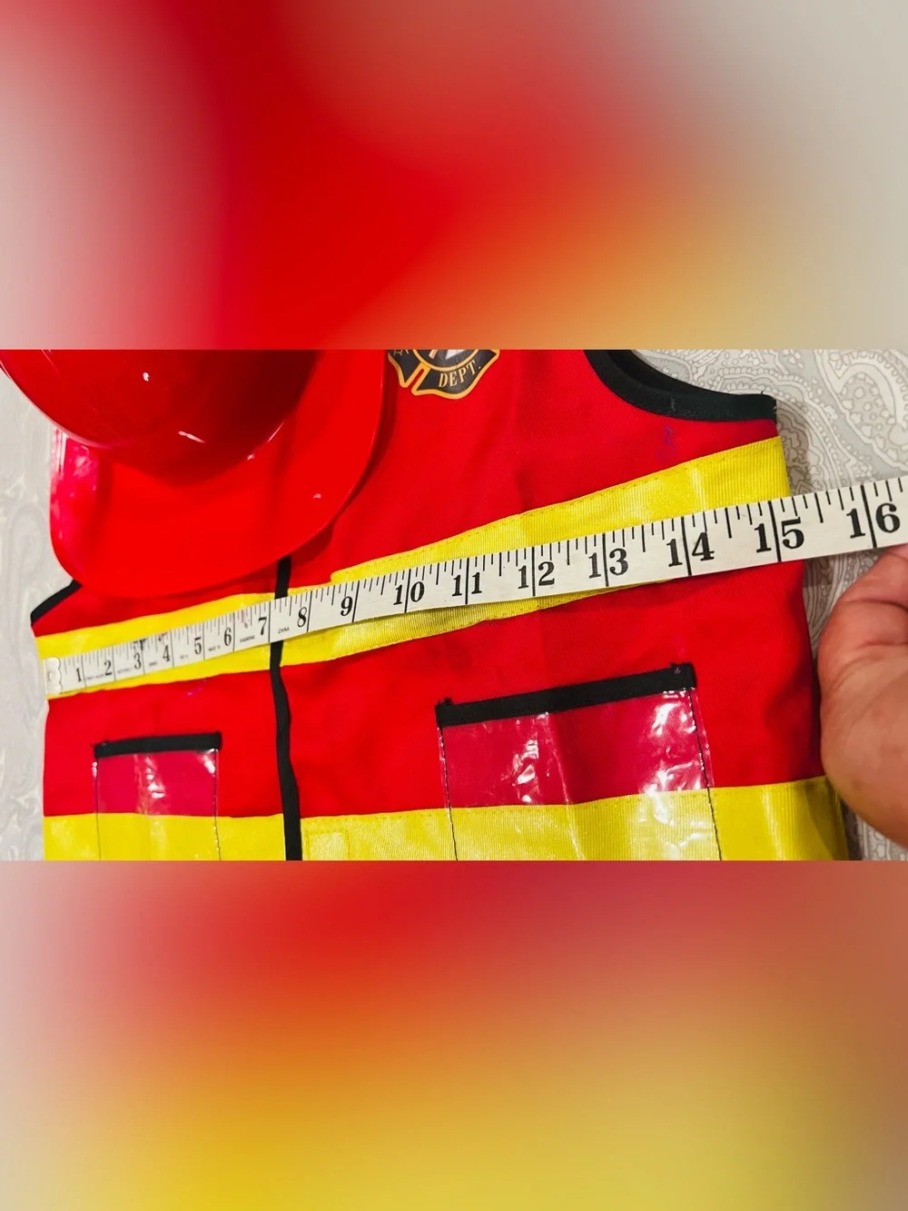 Children's Red Firefighter Vest & Helmet Set with Yellow Ax